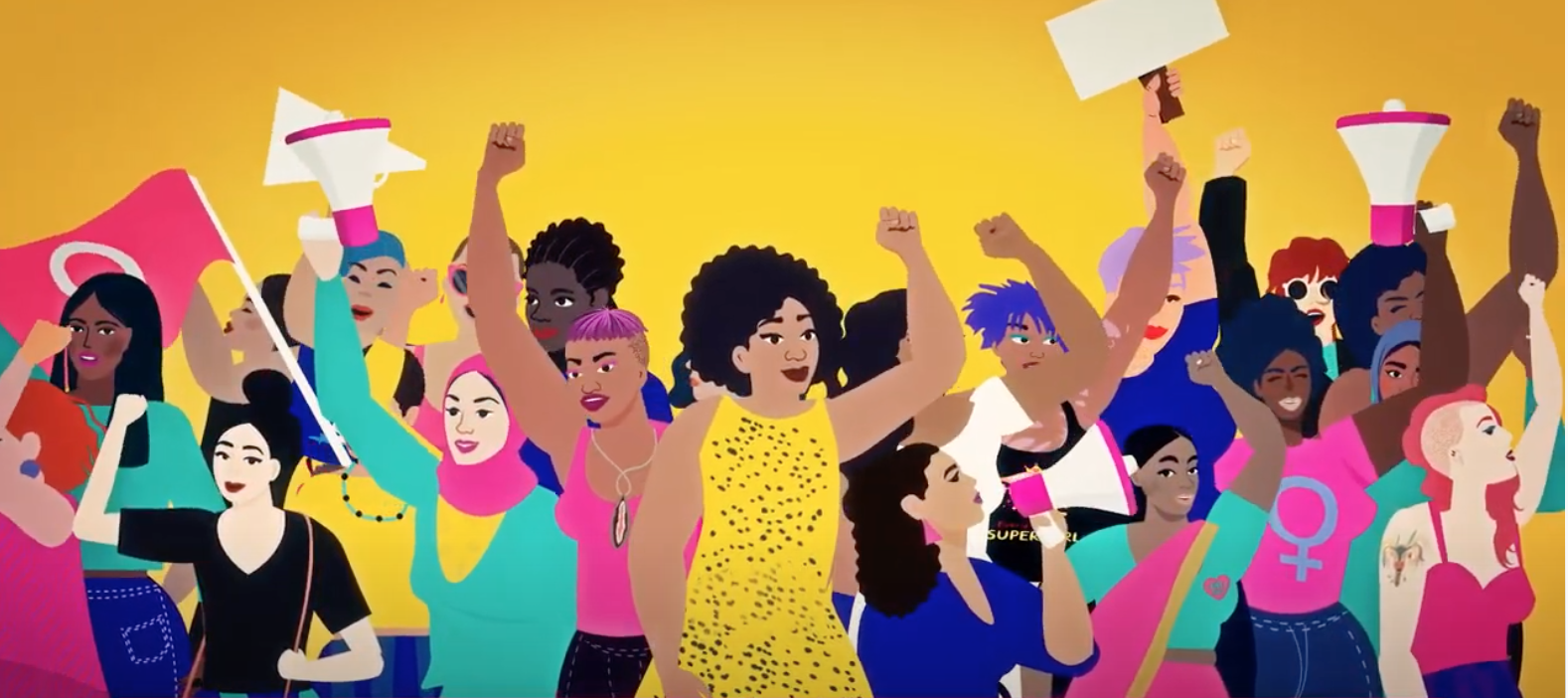 illustration of women cheering and demonstrating